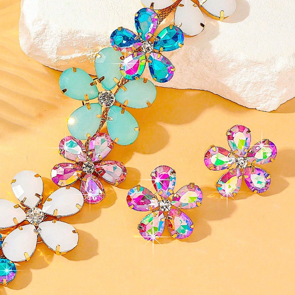Elegant Austrian Crystal Flower Necklace Earrings Set Multi Color Gold State… - Picture 5 of 8